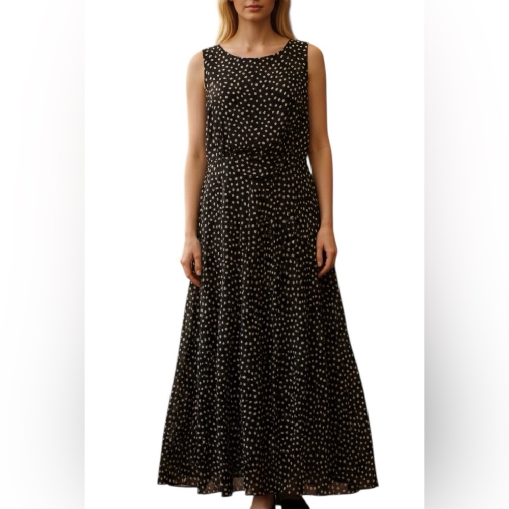 Stephanie Charles Brown Polka Dot Maxi Dress Womens 16T Sleeveless Retro Classic